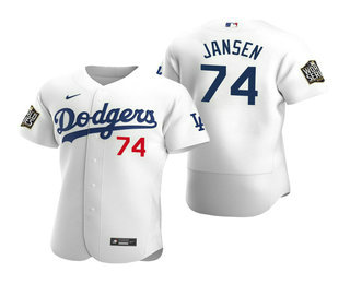 Men Los Angeles Dodgers 74 Kenley Jansen White 2020 World Series Authentic Flex Nike Jersey